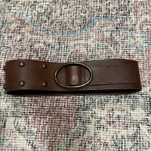 GAP Brown Leather Belt with Oval Brass Buckle